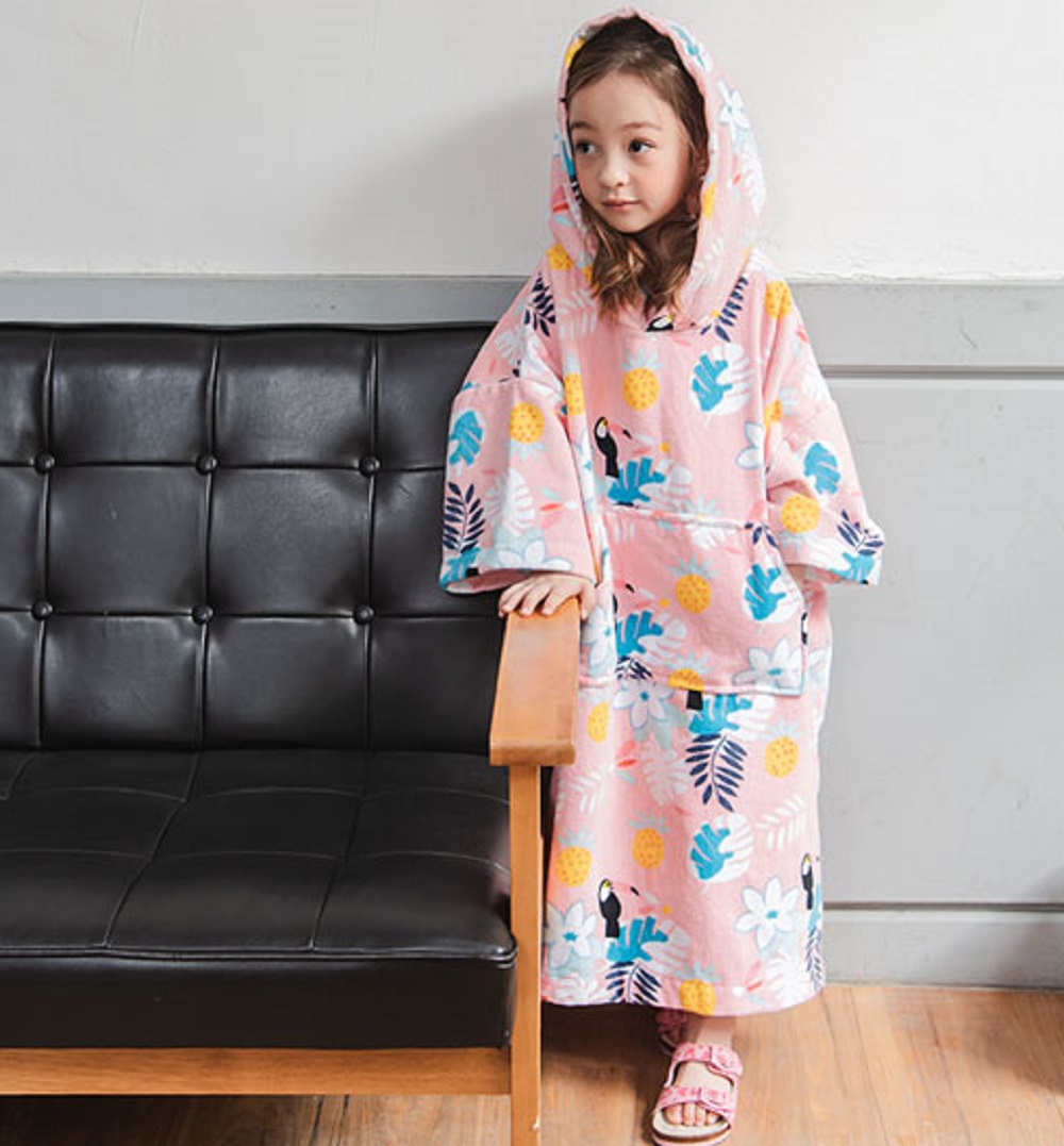 아기 유아 아동 어린이 트로피컬 목욕 비치 샤워 후드 가운