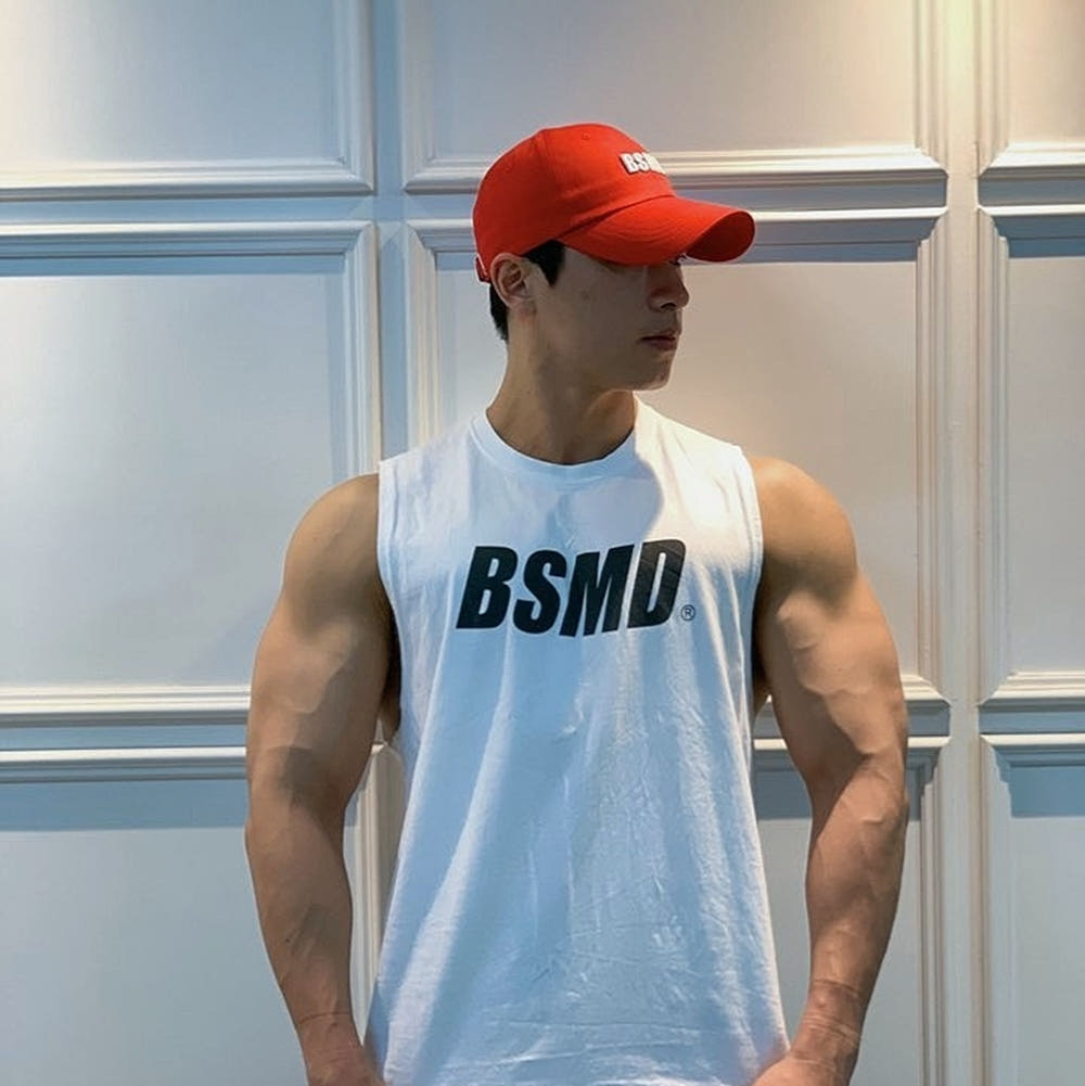 비스트모드 비스트모드 메인로고 박스 나시 남자 헬스 짐웨어 화이트