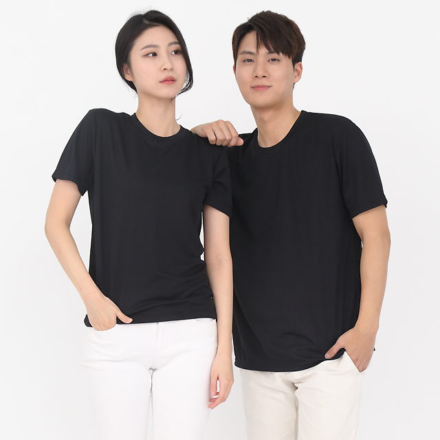 (16color)쿨론기능성 검정색라운드 반팔티셔츠 가게 식당업소단체 홀서빙복 - 상세 이미지 2