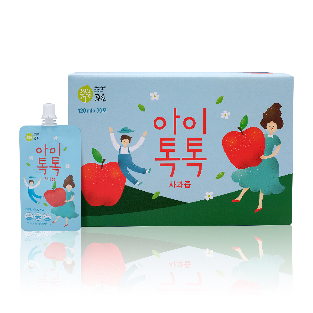 찬이네과수원 아이톡톡 사과즙 스파우트 120ml 30포 순수 사과 착즙주스 : 찬이네과수원