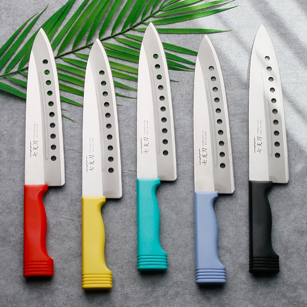 일본 칠지도 타공 주방칼 식도 식칼 김치 김밥 업소용 부엌 칼 33.5cm, 파랑, 1개 - 상세 이미지 4
