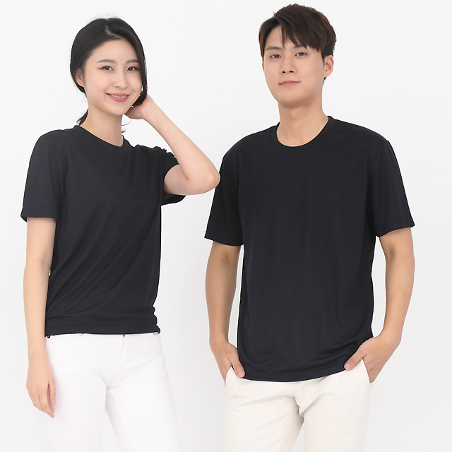 쿨론)기능성 검정색 라운드 반팔티셔츠 식당유니폼 주방유니폼 단체 서빙유니폼 이미지 8