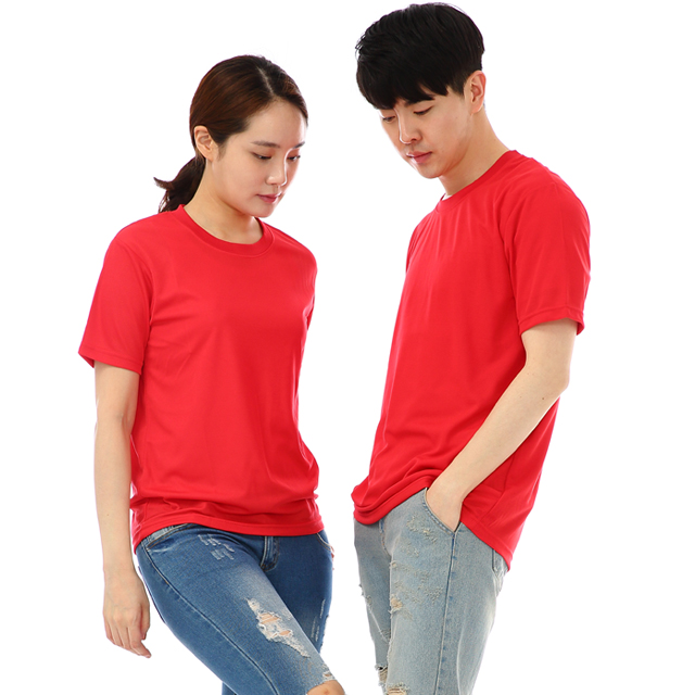 (16color)쿨론기능성 홍색 라운드 반팔티셔츠 식당 업소가게티 주방위생복 홀서빙복 - 상세 이미지 5
