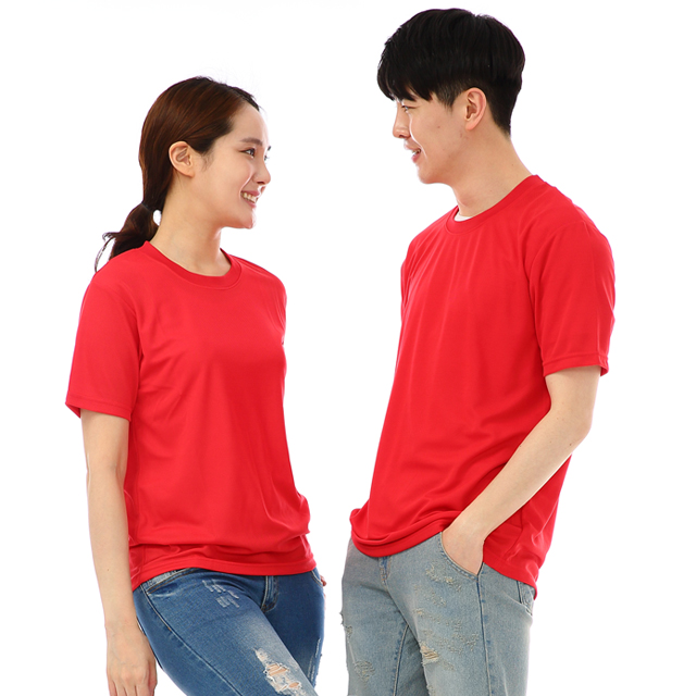(16color)쿨론기능성 홍색 라운드 반팔티셔츠 식당 업소가게티 주방위생복 홀서빙복 - 상품 이미지