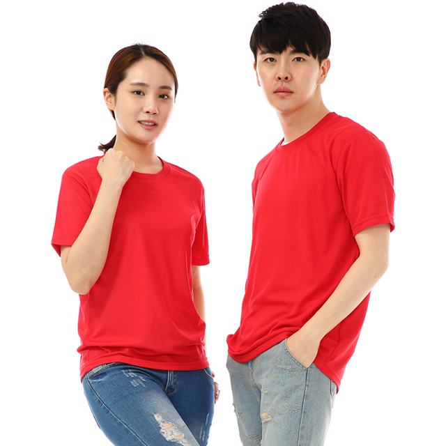 (16color)쿨론기능성 홍색 라운드 반팔티셔츠 식당 업소가게티 주방위생복 홀서빙복 - 상세 이미지 4