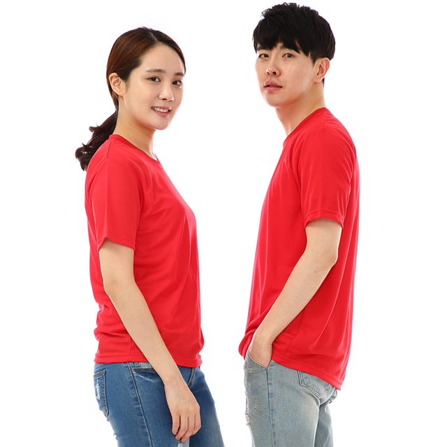(16color)쿨론기능성 홍색 라운드 반팔티셔츠 식당 업소가게티 주방위생복 홀서빙복 - 상세 이미지 2