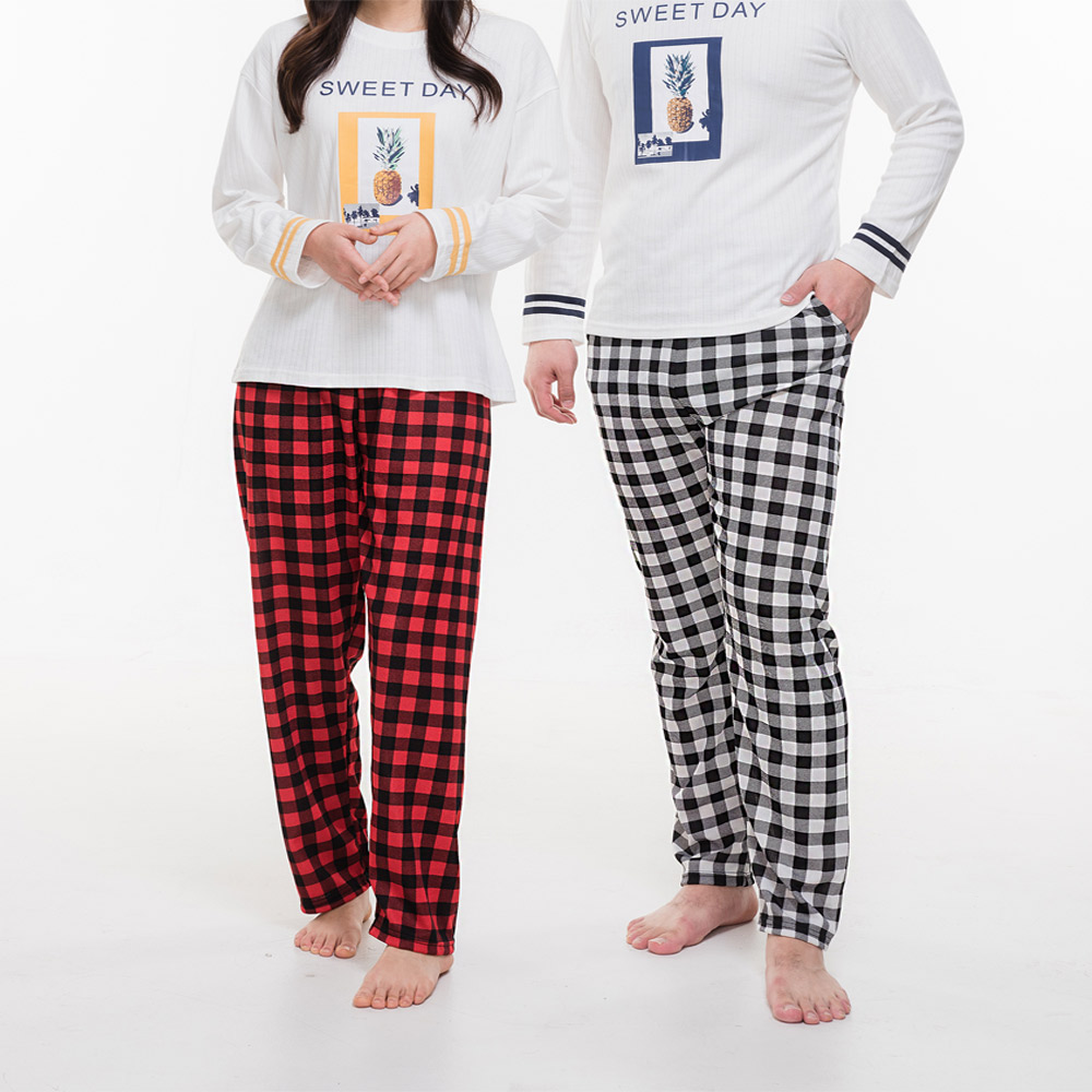 도씨 봄 체크 잠옷 바지 파자마 커플 잠옷 실크터치 남자 여자