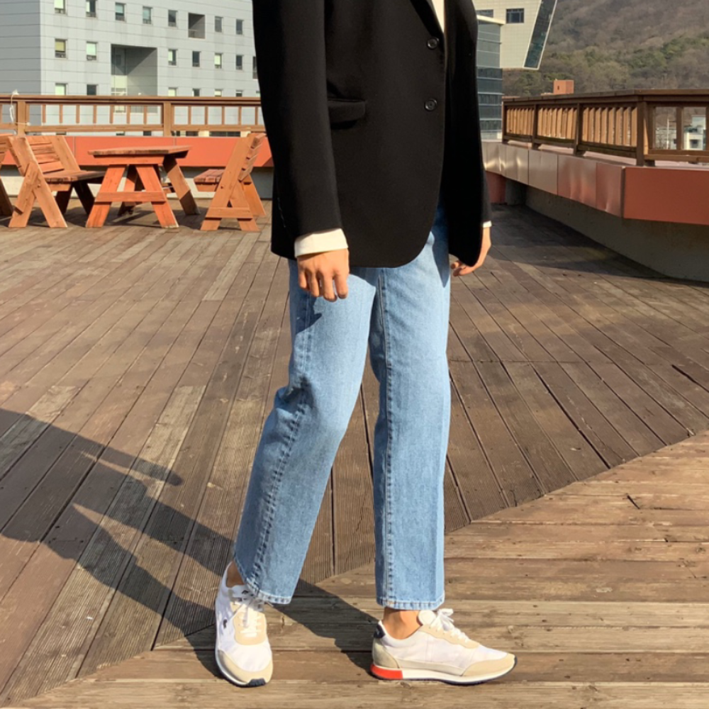 남자 연청 일자 데님 스트레이트 레귤러핏 청바지 - 메인 이미지