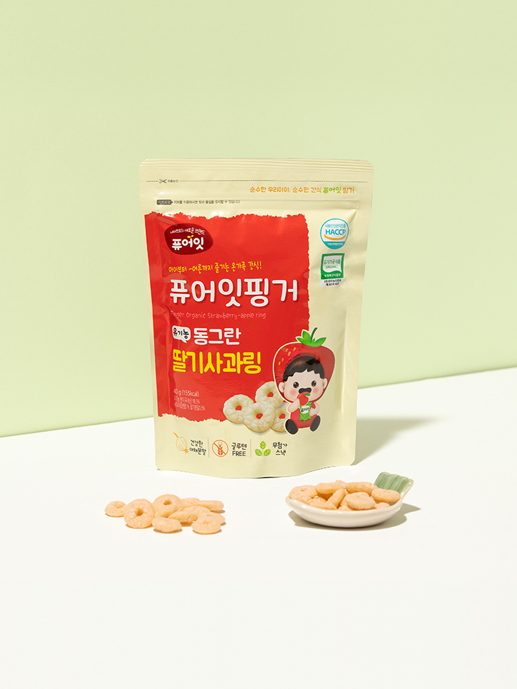 퓨어잇 핑거 유기농 아이과자 동그란 딸기사과링 아기 간식