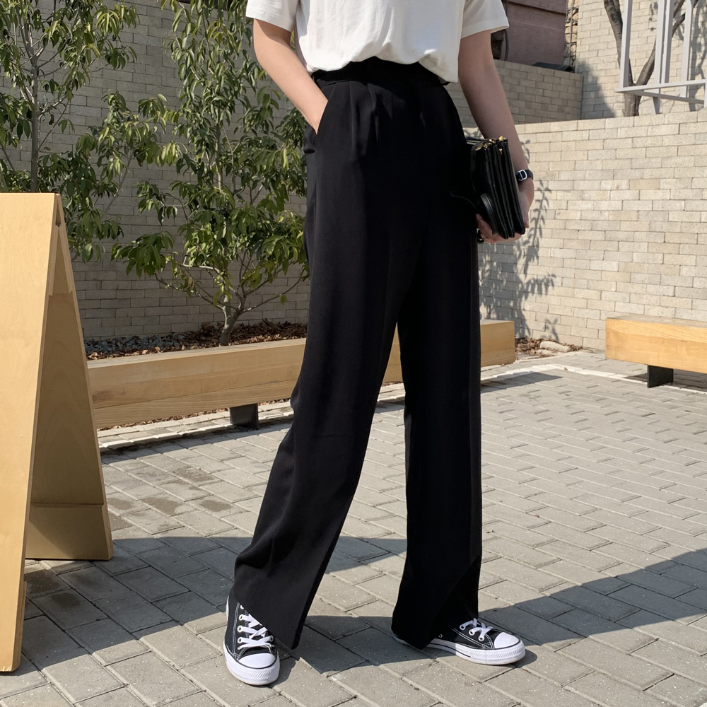 하이웨스트 와이드 슬랙스 핀턱 와이드팬츠 여성 슬랙스 가을 바지 롱 키큰여자 통바지