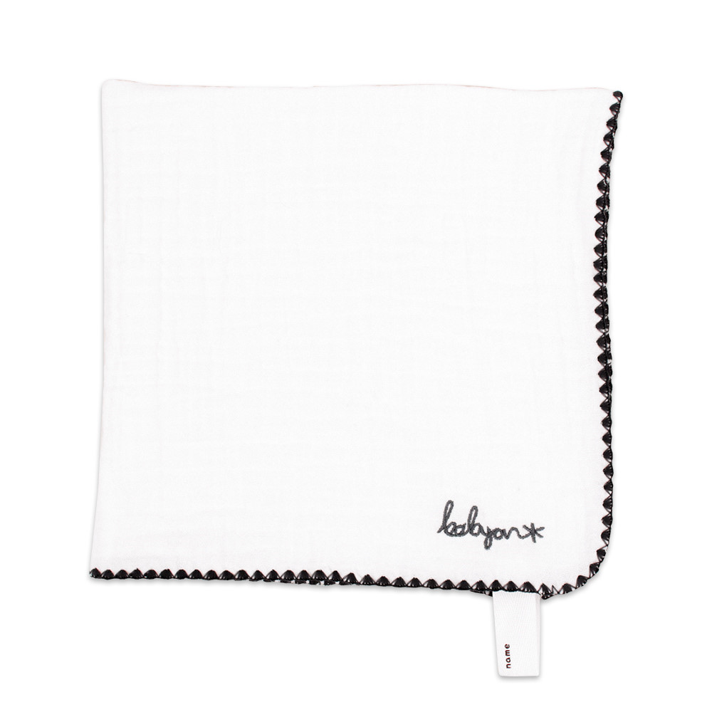 베이비앙 국내산 무형광 고급 40수 순면 자수 어린이집 손수건 고리수건