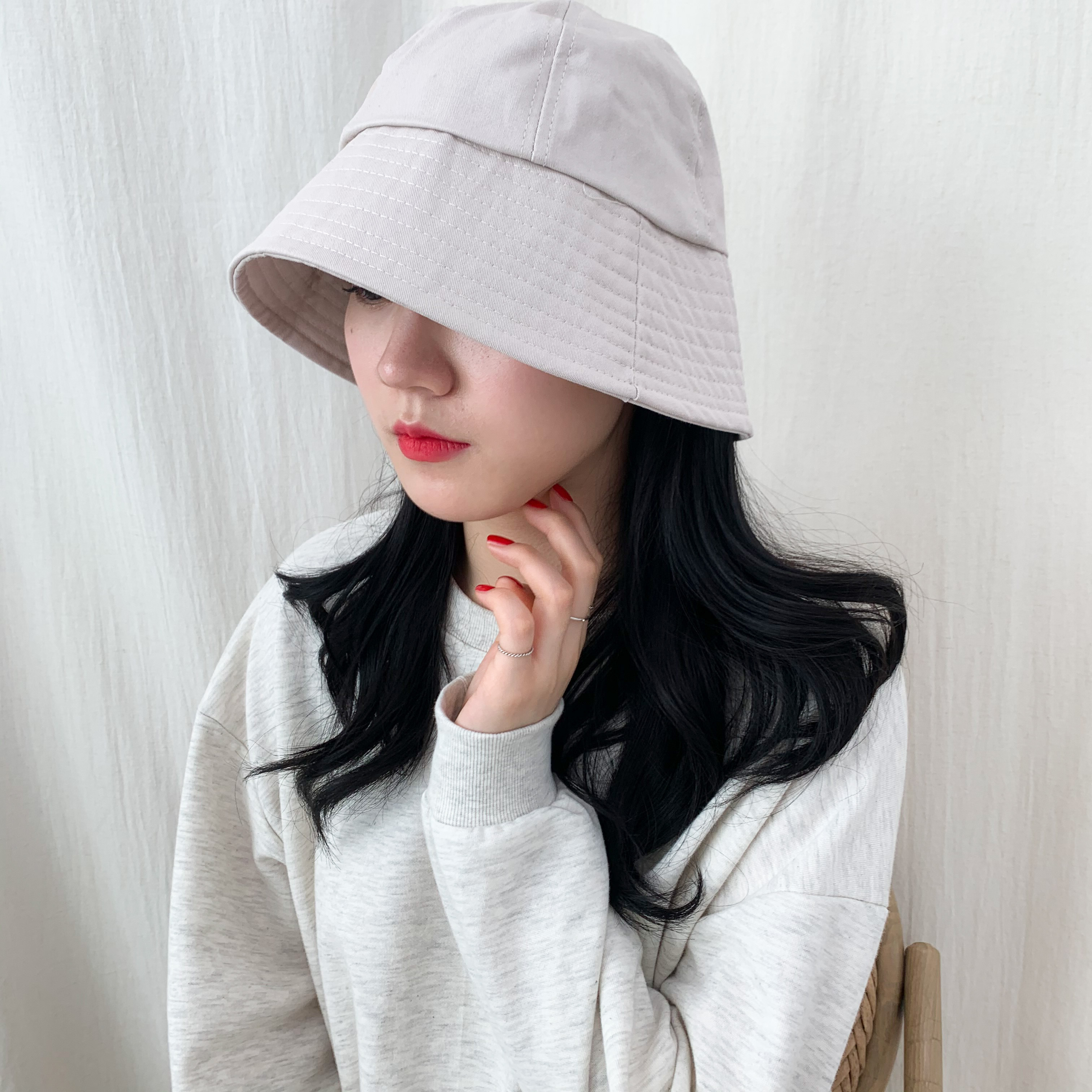 [당일출고!!/1+1] 캐주얼 둥근 버킷햇 벙거지 코튼 챙 벙거지 모자 3color 상세 이미지 21