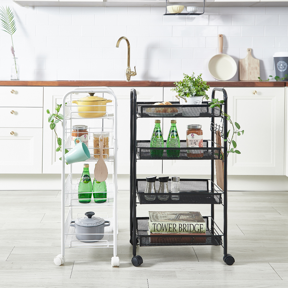 할메이드 이동식 트롤리 틈새 수납 선반 트레이 메쉬5단