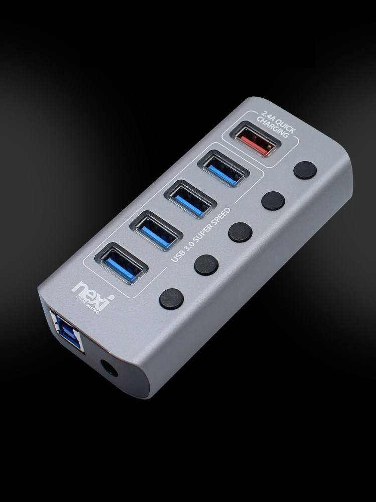 넥시 USB허브 유전원 USB3.0 4포트 충전1포트 개별스위치 USB멀티탭 - 상품 이미지