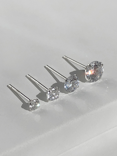 (무배/실버925) all silver 4size 베이직 큐빅 은귀걸이(한쌍) 이미지