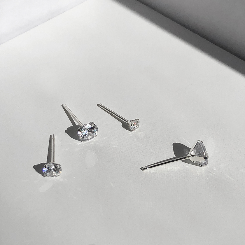(무배/실버925) all silver 4size 베이직 큐빅 은귀걸이(한쌍) 이미지 4