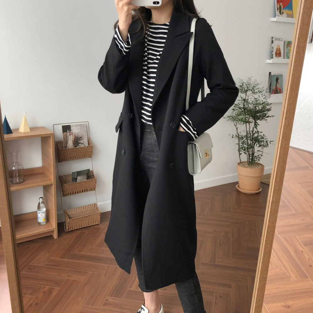 루즈핏 테일러드 더블 블레이저 여자 자켓 정장 롱자켓 여성 가을 재킷 베이지 블랙 - 상세 이미지 2