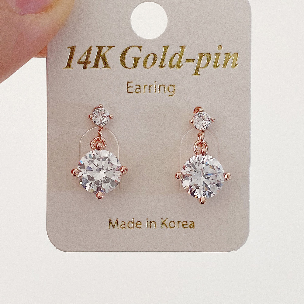 14K 금침 연예인 큐빅 드롭 데일리 무알러지 골드핀 귀걸이 이미지 6