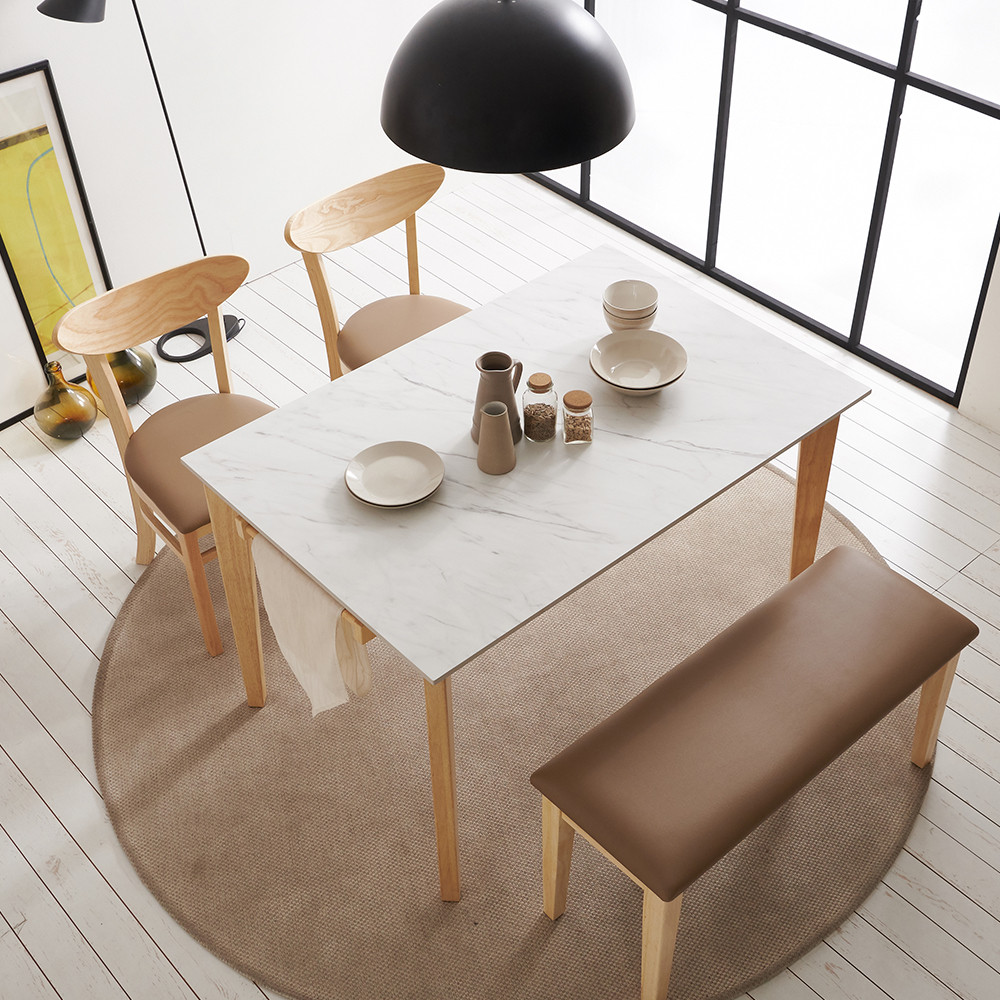 보니애가구 라일라 세라믹식탁 세트 4인용 포세린 원목 식탁 1200 쿠션벤치형