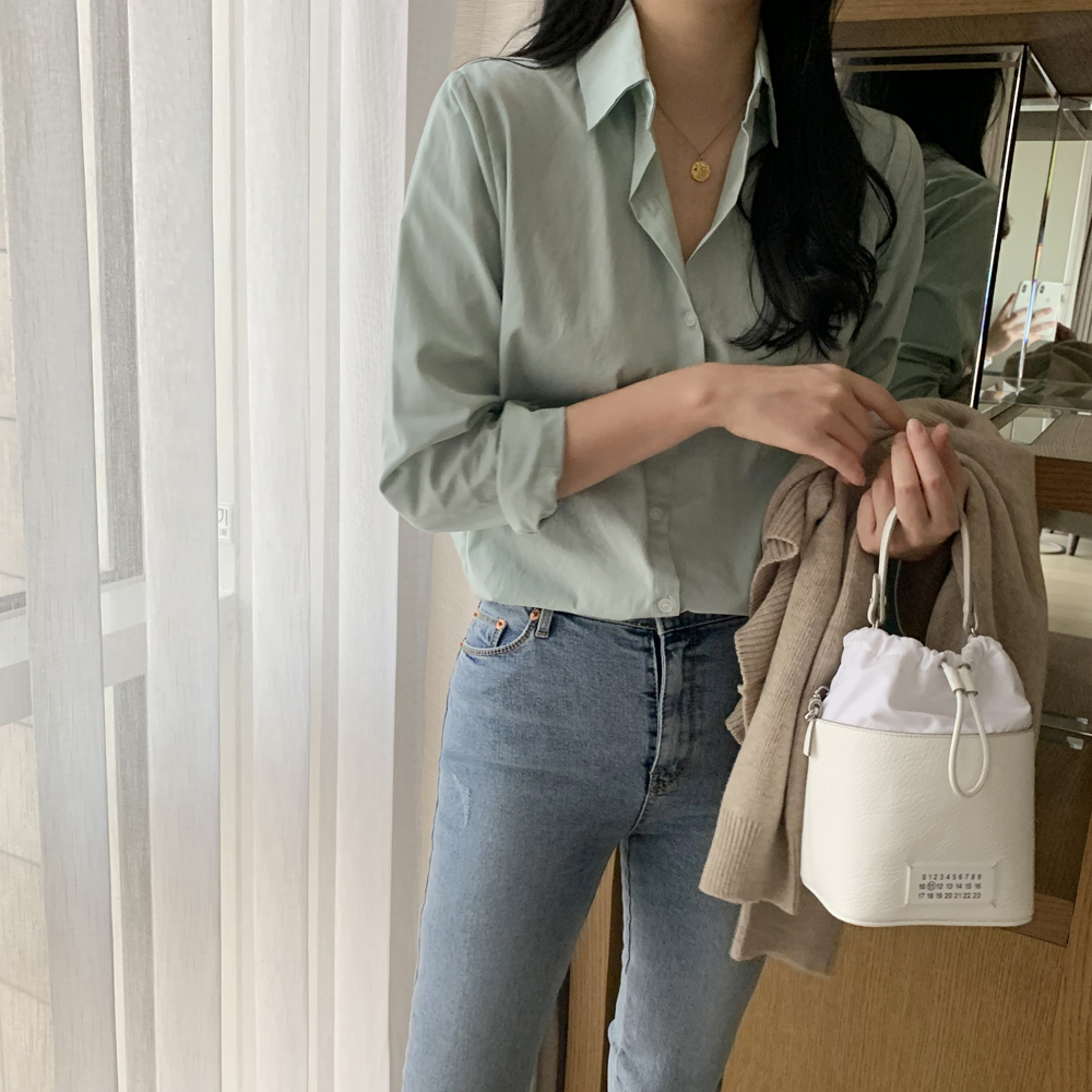 기본 면 카라 레이어드 루즈핏 여성 셔츠 가을 코튼셔츠 여자남방 소라색 하늘색 화이트 핑크 이미지 6