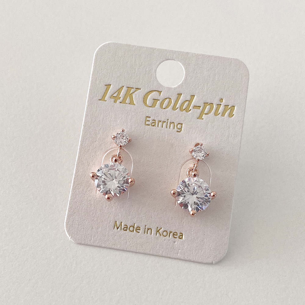 14K 금침 연예인 큐빅 드롭 데일리 무알러지 골드핀 귀걸이 이미지 8