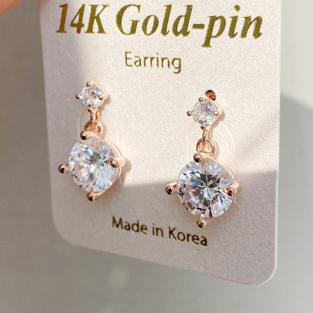 14K 금침 연예인 큐빅 드롭 데일리 무알러지 골드핀 귀걸이 - 상세 이미지 5