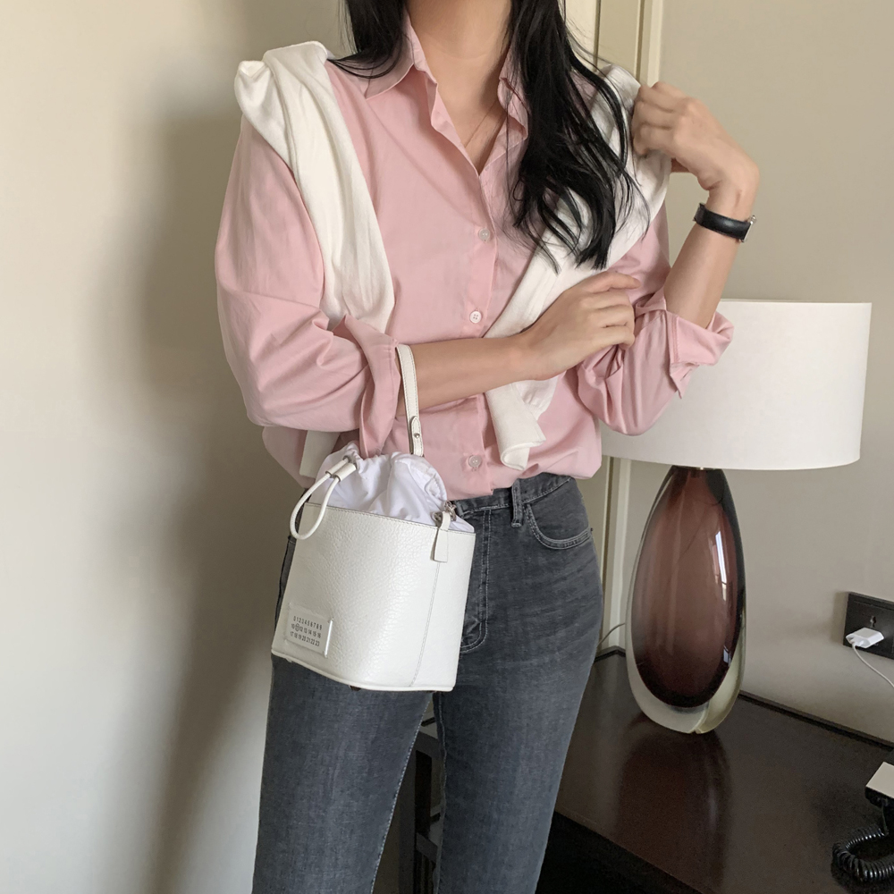기본 면 카라 레이어드 루즈핏 여성 셔츠 가을 코튼셔츠 여자남방 소라색 하늘색 화이트 핑크 - 상세 이미지 2