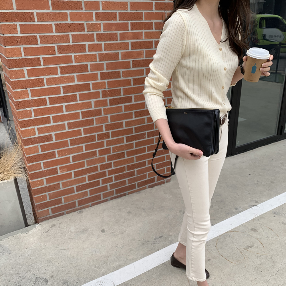 슬림핏 여성 면바지 스판 스키니 일자바지 밴딩 팬츠 베이지 아이보리 블랙 - 상세 이미지 2