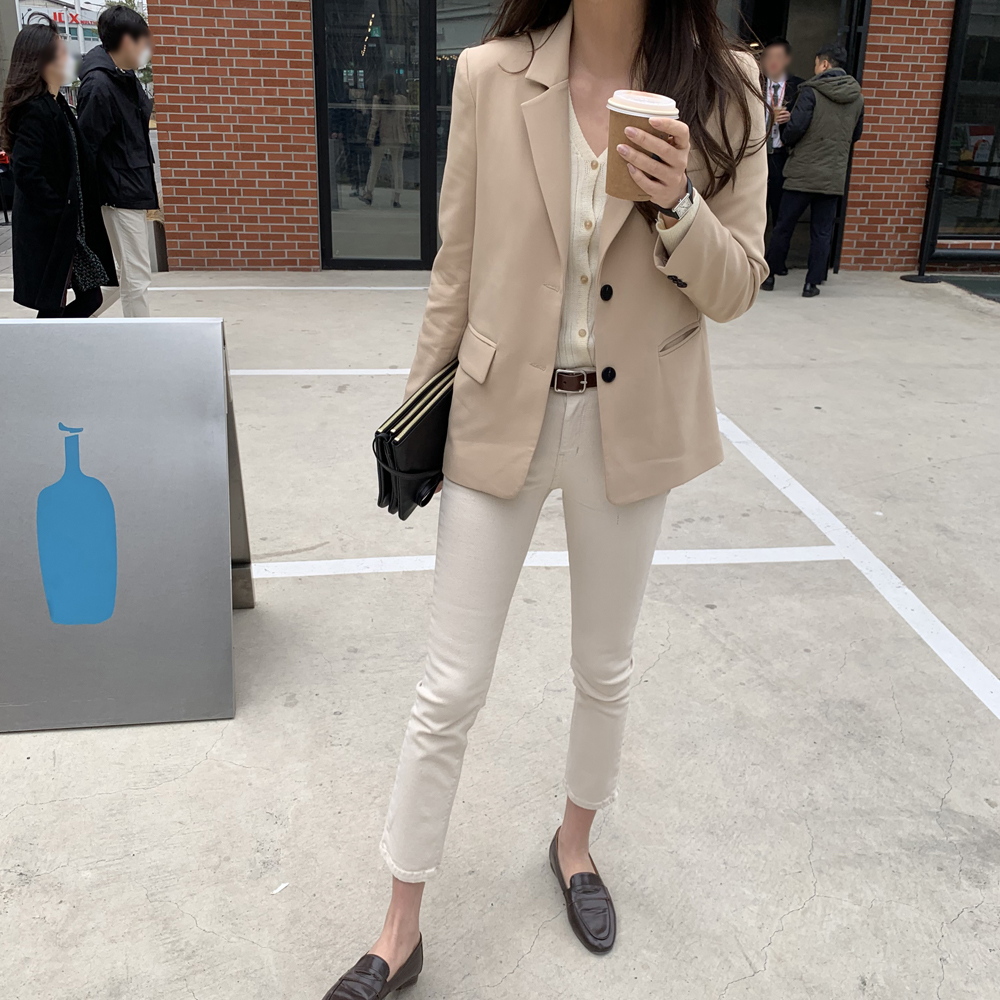 슬림핏 여성 면바지 스판 스키니 일자바지 밴딩 팬츠 베이지 아이보리 블랙 - 상세 이미지 5