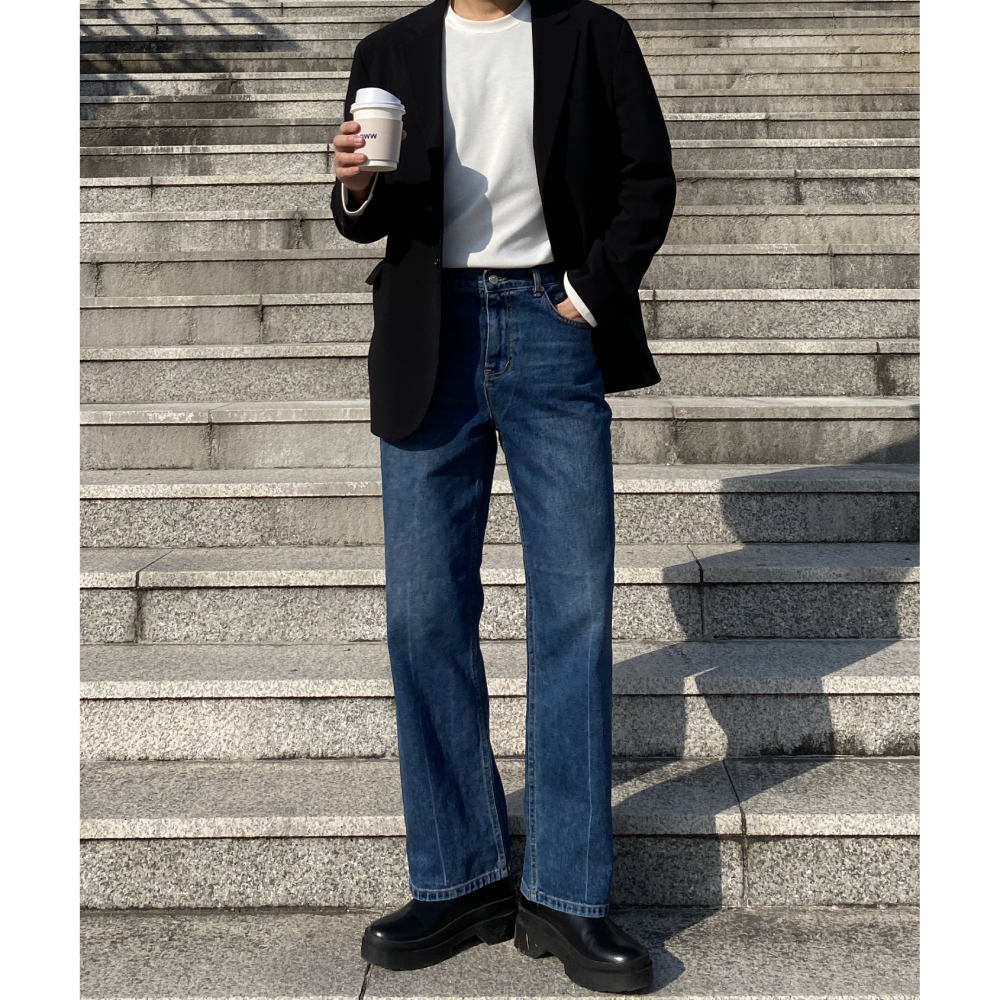 통 넓은 와이드 진청 중청 부츠컷 통큰 청바지 남자 - 상세 이미지 2