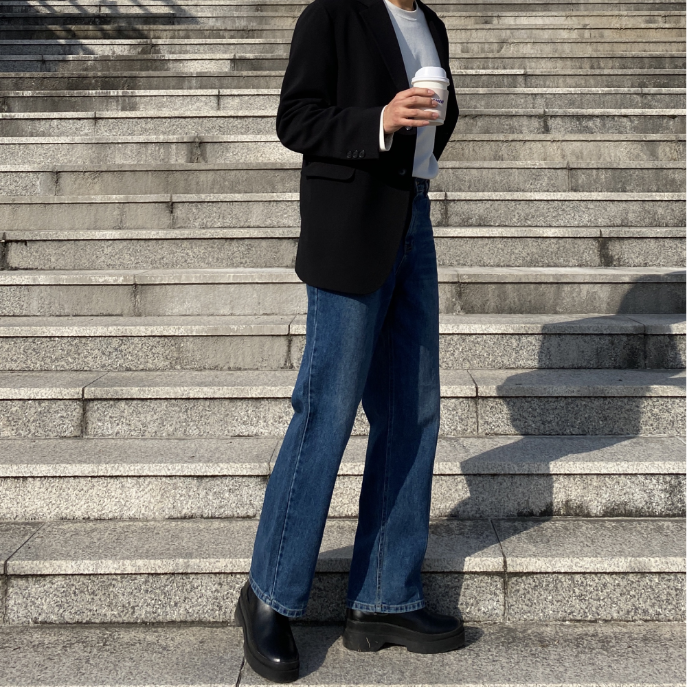통 넓은 와이드 진청 중청 부츠컷 통큰 청바지 남자 - 상세 이미지 3