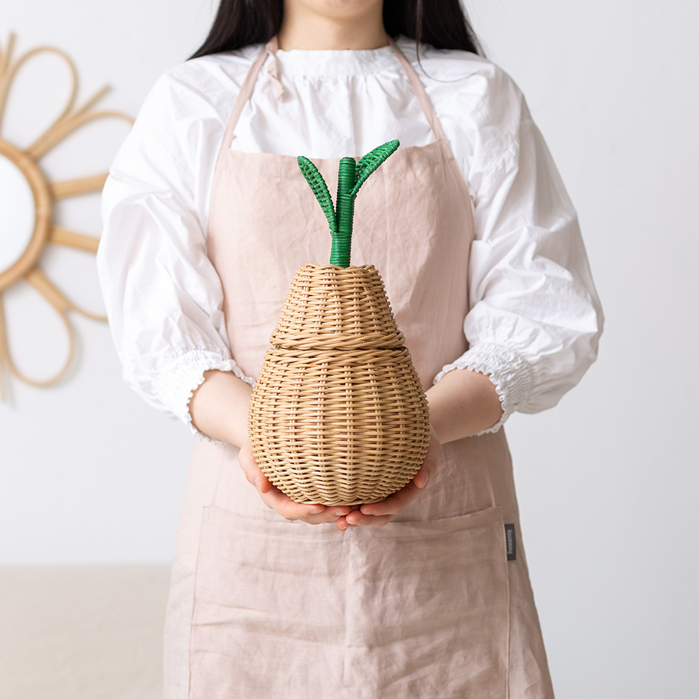 라탄 서양배 수납 장난감바구니 바스켓 정리 라탄트레이 원형 옷 과일 소