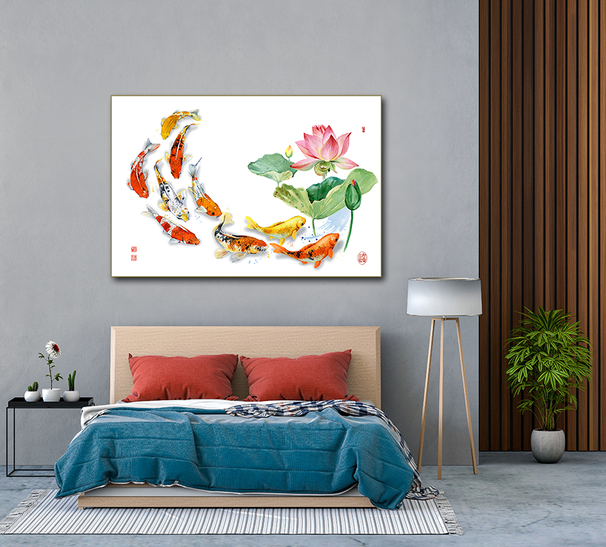 돈 들어오는 잉어 그림 비단 풍수 인테리어 캔버스액자 황금잉어 구어도 6호41x27cm