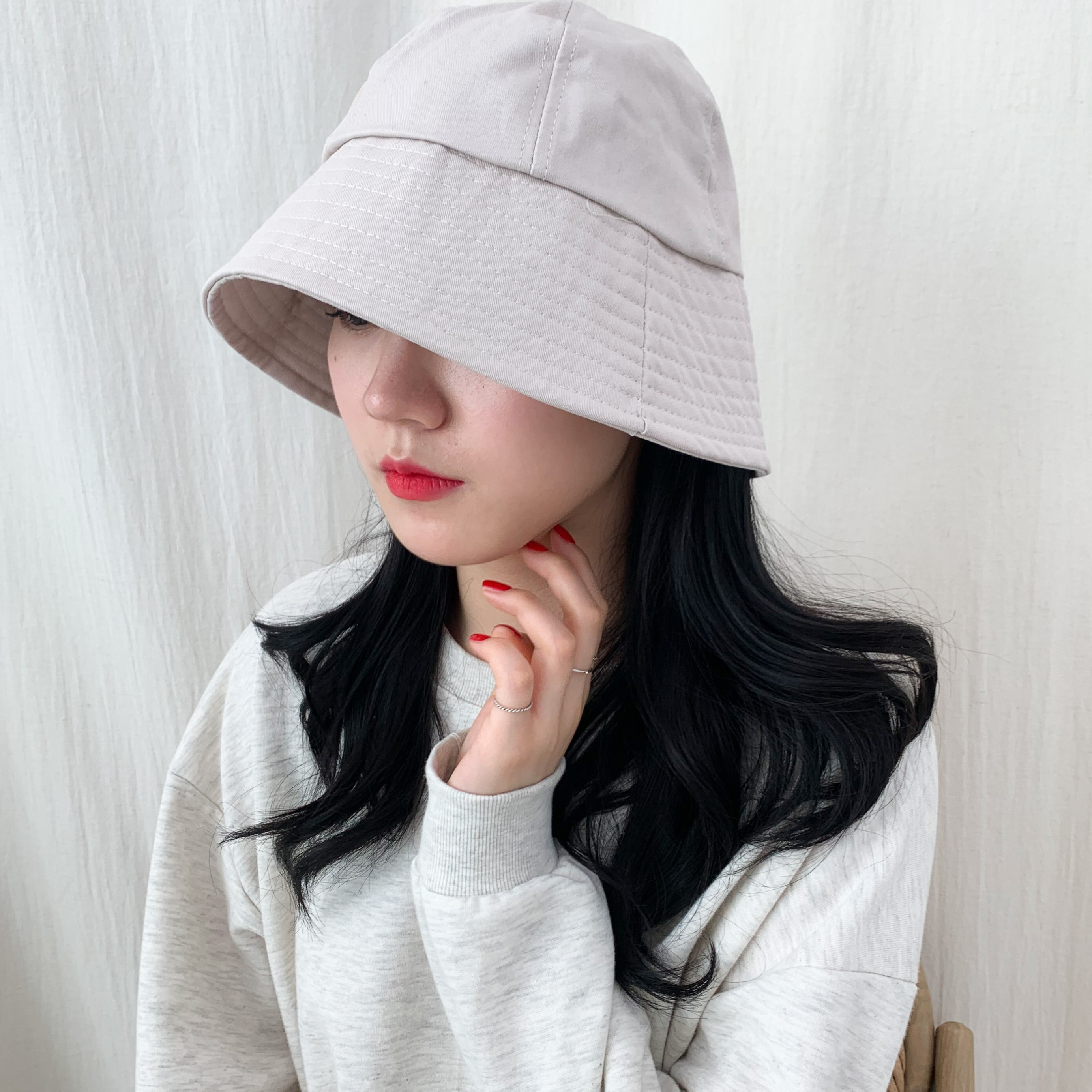 [당일출고!!/1+1] 캐주얼 둥근 버킷햇 벙거지 코튼 챙 벙거지 모자 3color 상세 이미지 5