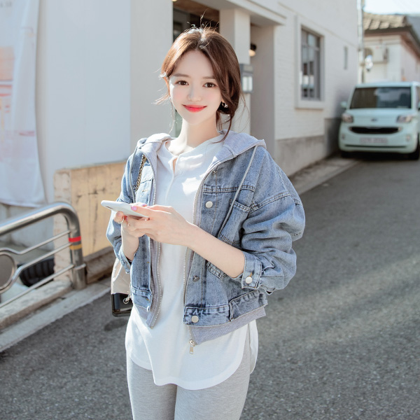 후드집업을 레이어드한 듯 스타일리쉬한 디테일의 데님 숏자켓 jk1162 - 상품 이미지