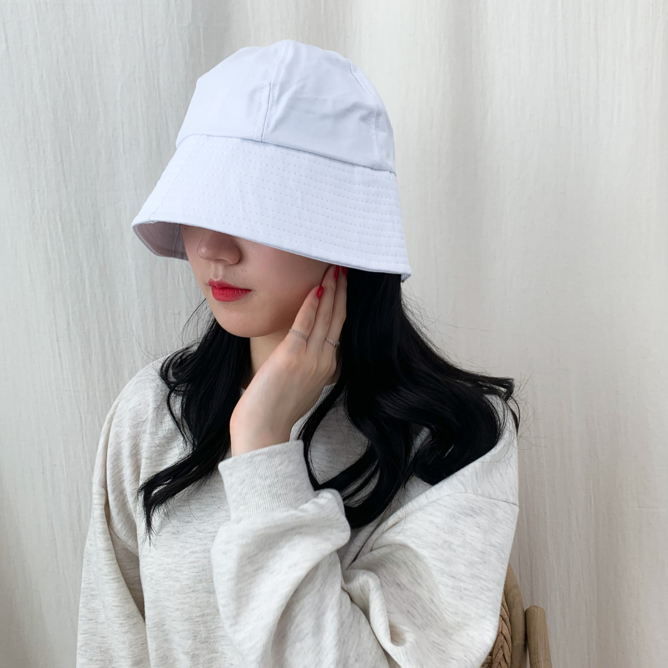 [당일출고!!/1+1] 캐주얼 둥근 버킷햇 벙거지 코튼 챙 벙거지 모자 3color 상세 이미지 31