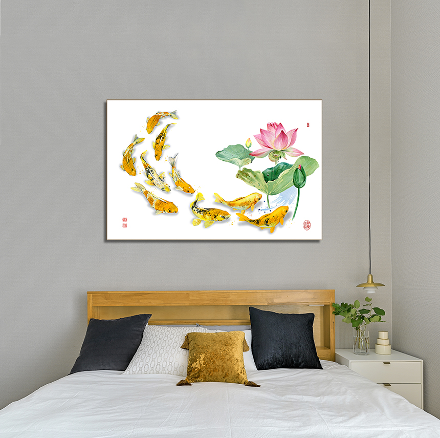 돈 들어오는 잉어 그림 비단 풍수 인테리어 캔버스액자 황금잉어 구어도 6호41x27cm