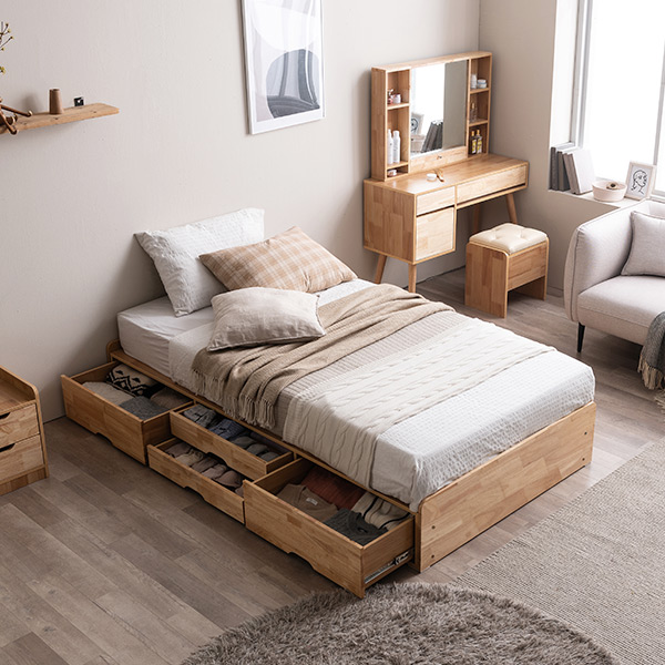 삼익가구 포텐 헤드리스 4단 빅수납 원목 침대 SS / 매트제외