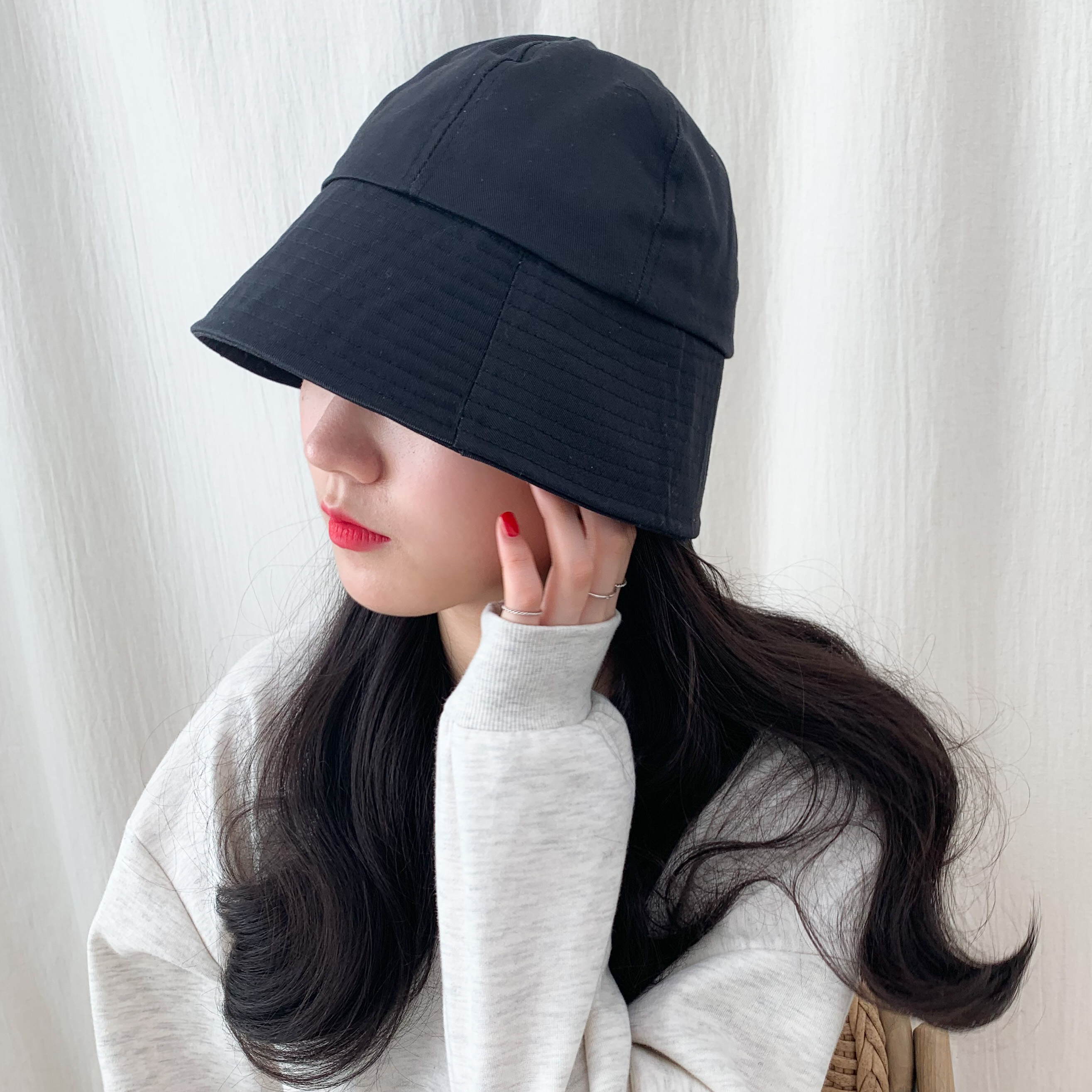 [당일출고!!/1+1] 캐주얼 둥근 버킷햇 벙거지 코튼 챙 벙거지 모자 3color 상세 이미지 4
