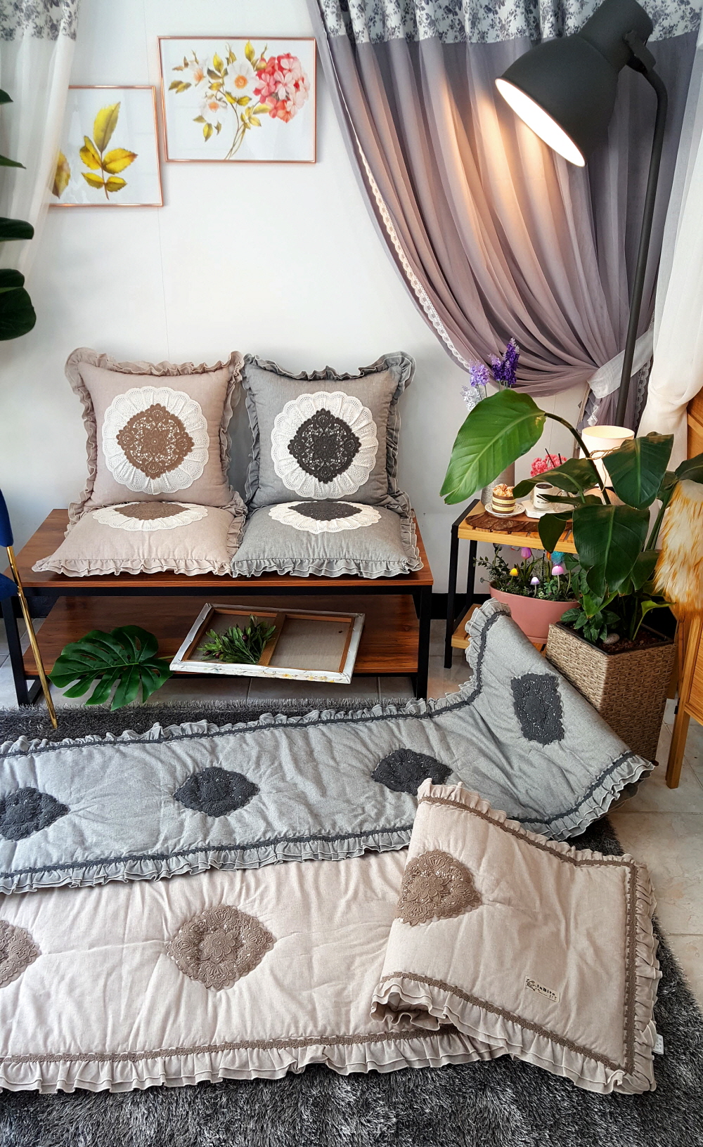 순면 프릴 쇼파패드 3인용 4인용 돌쇼파 매트 맞춤