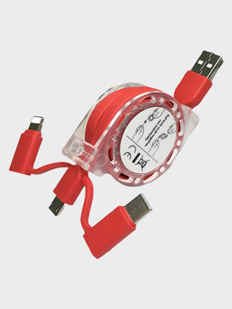3in1 마이크로 5핀 아이폰 8핀 C타입 멀티 USB 릴 고속충전케이블 - 메인 이미지