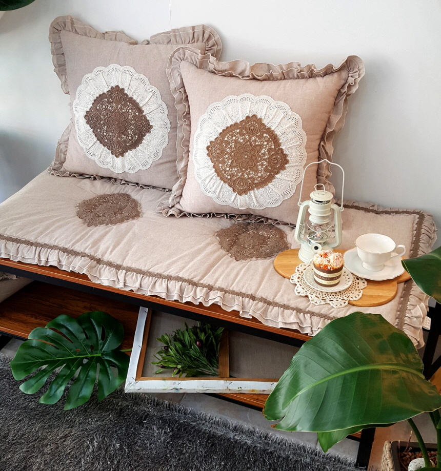 순면 프릴 쇼파 쿠션 커버 겸 방석 직사각 원형쿠션