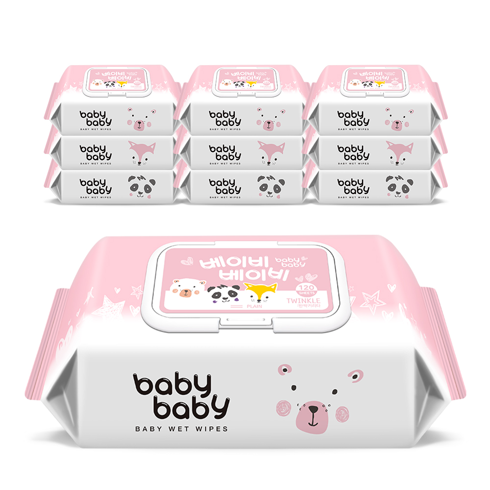 베이비베이비 트윙클 대용량 캡형 아기물티슈 120매, 10개
