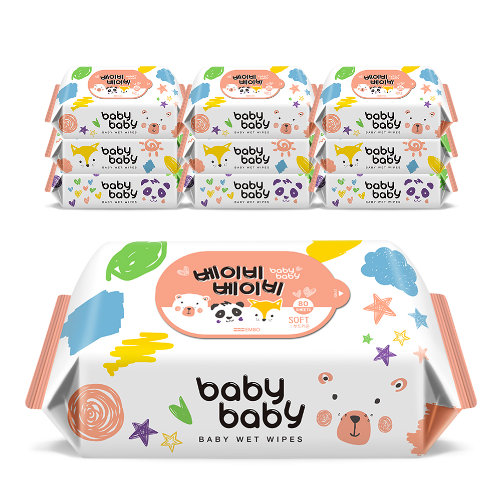 베이비베이비 아기물티슈 소프트 80매 리필형 10팩
