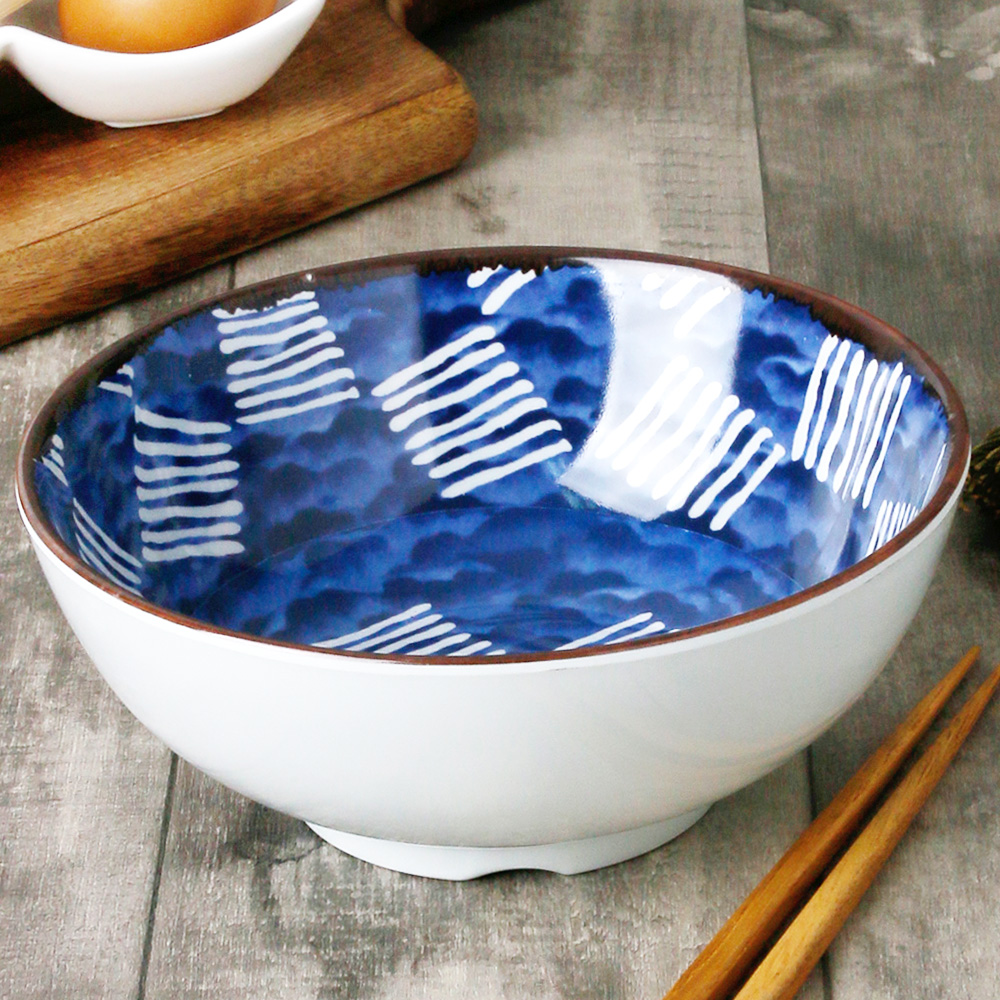 일식 멜라민 면기 일본 라멘 우동 마라탕 짜장면 우동기 그릇 17.8cm, 블루체크 - 상세 이미지 2