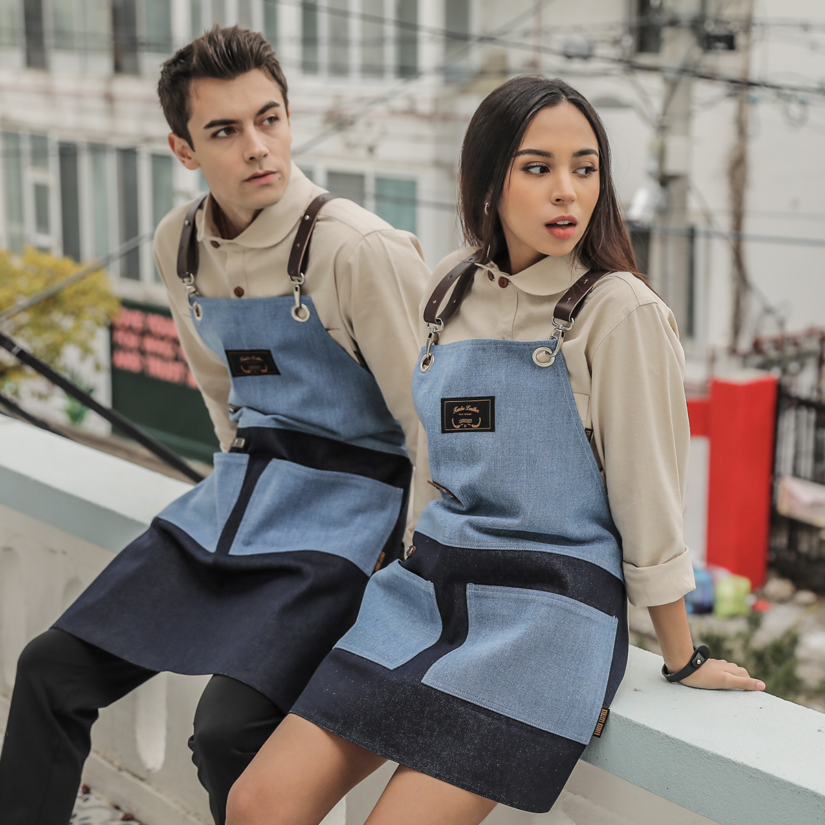 칸데오레더 레미 연청 미용앞치마