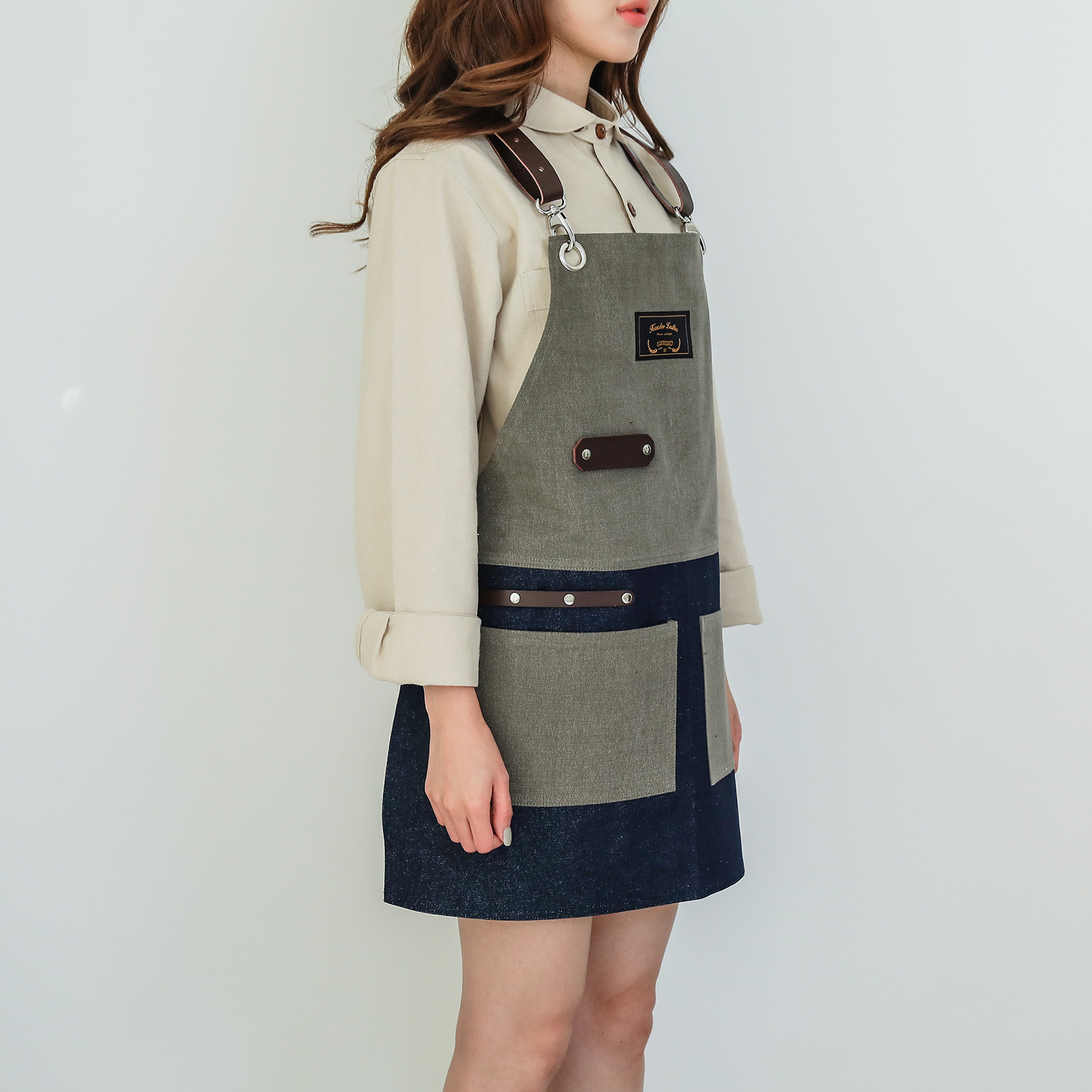칸데오레더 레미 올리브그레이 미용앞치마