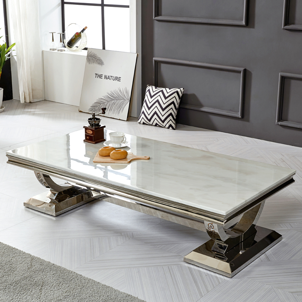 [방문설치] 아르미스 로체 대리석 좌탁 거실 소파 테이블 1400x700mm, 화이트