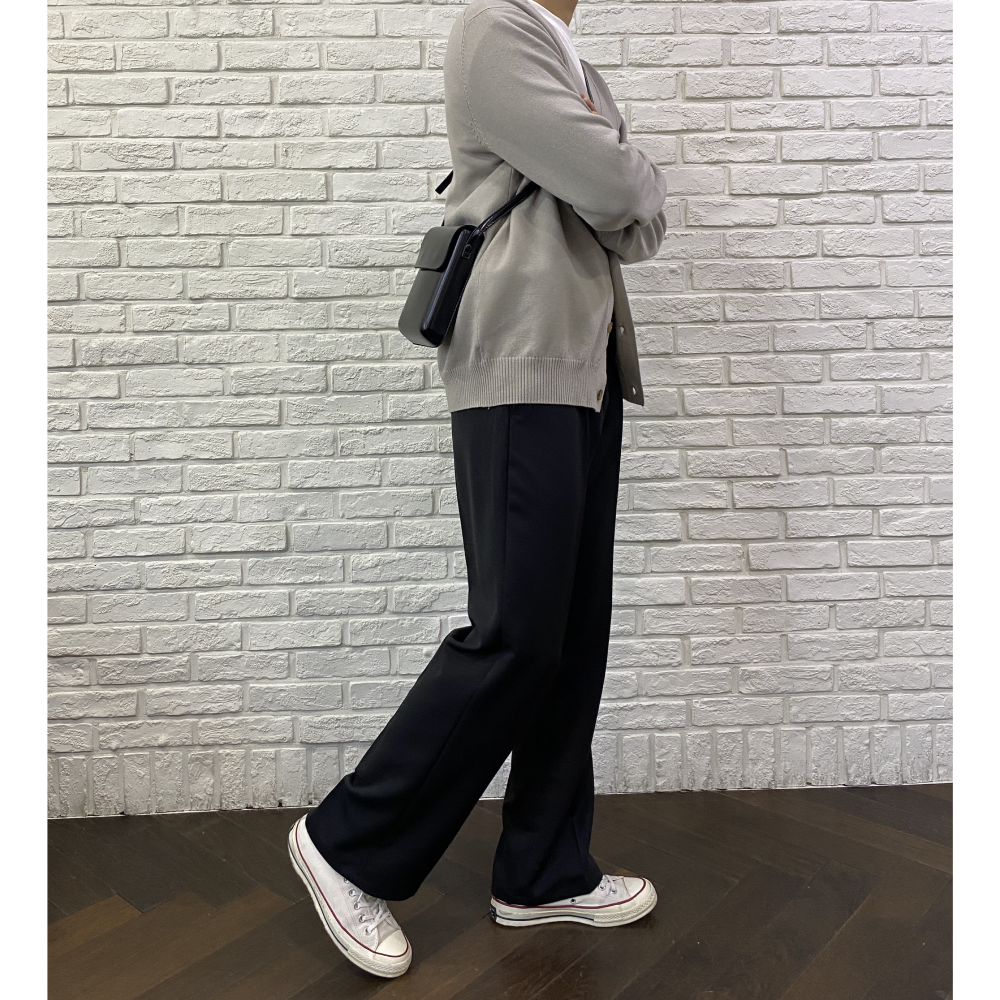 남자 롱 세미 와이드 스판 슬랙스 바지 블랙 베이지 - 상세 이미지 5