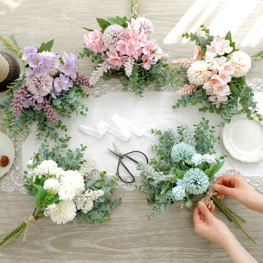 모브 유칼립투스 플라워 꽃다발 인테리어 조화 스몰 부쉬